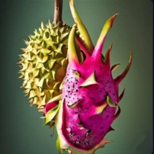 magnificent fruit, mandarines with d, a durian and dragon fruit